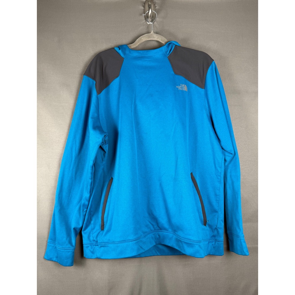 The North Face Hoodie Mens XL Blue Grey Grid Fleece Pullover Hiking Activewear
